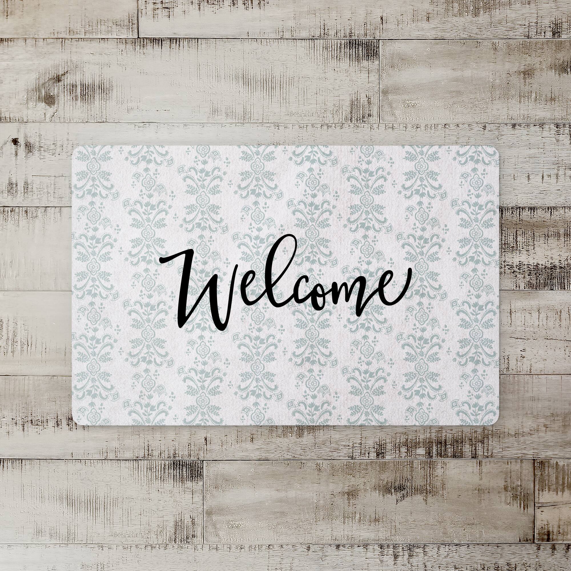 Welcome Floral Crest Floor Mat